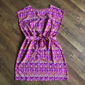 Pink orange yellow print dress